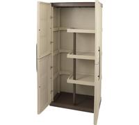 Armoire de rangement haute en résine TOOD avec porte-balai - 3 tablettes - Taupe/écru