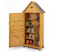 Armoire de Rangement Jardin en Bois de Sapin COSTWAY-Porte Verrouillable,4 Étagères Amovibles,Plancher-Toit Inclinée-Ventilation