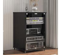 Armoire de rangement mobile moderne avec roulettes à 2 niveaux avec porte en verre, tour audio, routeur WiFi, boîte cachée pour la maison, le bureau, le théâtre (noir, 60 x 60 x 89 cm)