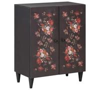 Armoire de rangement multicolore - 60 x 33,4 x 75,1 cm - En bois de manguier massif - Avec 2 portes - Pour salon, couloir, bureau - Buffet élégant avec motif floral