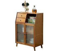 Armoire de rangement multifonctionnelle en bois avec portes en verre et tiroirs coulissants, organiseur de cuisine ouvert pour la maison et le salon, idéal pour le stockage du thé