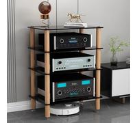 Armoire de rangement multimédia avec support absorbant les chocs et étagères en verre trempé, pour la protection et l'affichage des équipements audio