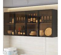 Armoire de rangement murale avec porte en bois massif et verre - Organiseur peu encombrant pour cuisine et salle de bain
