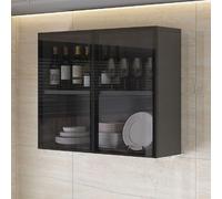 Armoire de rangement murale avec porte en bois massif et verre - Organiseur peu encombrant pour cuisine et salle de bain