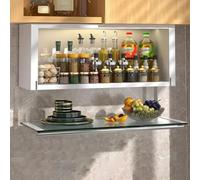 Armoire de rangement murale de cuisine avec porte en verre, meuble de rangement type garde-manger avec étagère escamotable, organisateur d’étagère flottante(White,60*19*30cm/23.6*7.5*11.8in)