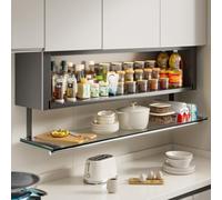 Armoire de rangement murale de cuisine avec porte en verre, meuble de rangement type garde-manger avec étagère escamotable, organisateur d’étagère flottante(Black,70*19*30cm/27.6*7.5*11.8in)