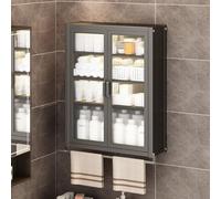 Armoire de rangement murale de salle de bain étanche à la poussière et à l'eau en métal avec portes en acrylique au-dessus de l'étagère des toilettes, barre porte-serviettes, structure en acier pour
