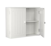 Armoire de rangement murale en bois avec double porte et étagère réglable pour salle de bain-Blanc
