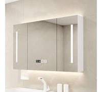 Armoire de Rangement Murale Moderne pour Salle de Bain avec éclairage LED, Affichage Intelligent du Temps de désembuage et Retrait du Papier, Conception compacte pour Les Petits ES