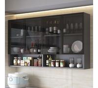 Armoire de rangement murale pour salle de bain en bois massif avec porte en verre pour cuisine, balcon, toilettes, organisation et solutions de rangement, design élégant et fonctionnel