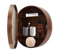 Armoire de Rangement Murale Ronde pour Salle de Bain avec Miroir, Couleur Noir/Bois/Noyer, Miroir de Maquillage Rond (C, 60 cm)