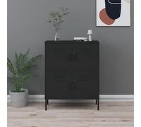 Armoire de rangement noire en acier avec 2 étagères, pieds, armoire en acier pour garage, bureau, débarras - 80 x 35 x 101,5 cm