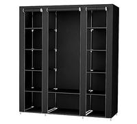 Armoire de Rangement, Penderie Pliable en Tissus,Portable Garde-Robe, avec Tringle, Étagères, Housse en Tissu Non-tissé, Adapté aux pour Chambre,Couloir,Vestiaire (Schwarz, 3 Vorhangtü)