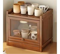 Armoire De Rangement pour La Vaisselle De Comptoir De Cuisine, Bac De Rangement pour Pain en Bois De Grande Capacité avec Porte en Verre, Organisateur De Ferme en Bois, 2 Couches, 1layer, 40cm/15.7in