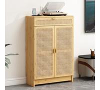 Armoire de Rangement pour Routeur WiFi avec Tiroirs, Osier Respirant Meuble Box Internet Grande Capacité de Rangement, pour Dissimuler Les Routeurs, Modems et Câbles(Natural,50 * 25 * 91cm)