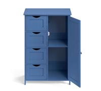 Armoire de Rangement, Salle de Bain, Commode Compacte avec 4 Tiroirs, Placard Porte, Étagère Ajustable, Bleu