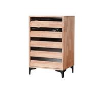 Armoire de rangement verrouillable en bois avec cinq tiroirs de style industriel vintage pour rangement de bureau, construction à mortaise et tenon, finition bois naturel