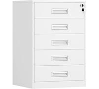 Armoire de rangement verticale avec tiroirs verrouillables - Support d'imprimante à 5 tiroirs pour la maison, le bureau, les dossiers blancs avec tiroir supérieur, solution de mobilier élégante et