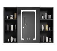 Armoire de salle bain éclairée par LED, armoire à miroir, rangement en acier inoxydable avec éclairage et dispositif antibuée for cosmétiques