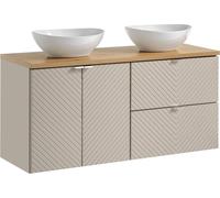 Armoire de salle de bain 120 cm Cachemire avec plateau en chêne et 2 vasques à poser