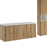 Armoire De Salle De Bain 140 Cm Avec Panier Et Montant Chêne Coast Evoke + Blanc Mat