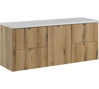 Armoire De Salle De Bain 140 Cm Avec Plateau Et Panier À Linge, Chêne Et Blanc Mat