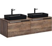 Armoire De Salle De Bain 160 Cm Avec Plateau Et 2 Lavabos Noirs À Poser