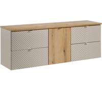 Armoire de salle de bain 160 cm Cachemire avec plateau en chêne et panier à linge