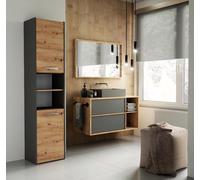 Armoire de salle de bain - 170x40x30 cm - Anthracite et chêne artisanal - 2 portes - Style contemporain