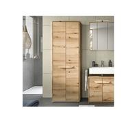 Armoire de salle de bain 2 portes 64x32x189 cm décor chêne - ZENNO