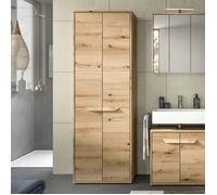 Armoire de salle de bain 2 portes 64x32x189 cm décor chêne - ZENNO