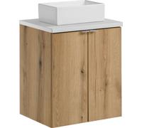 Armoire De Salle De Bain 50 Cm En Chêne Avec Plateau Blanc Et Lavabo À Poser