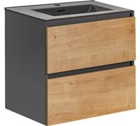 Armoire De Salle De Bain 60 Cm Avec Lavabo Sky 1 Noir 3D Chêne Moderne