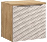 Armoire De Salle De Bain 60 Cm Avec Plateau En Chêne Huilé – Façade 3D Beige Et Corps En Bois