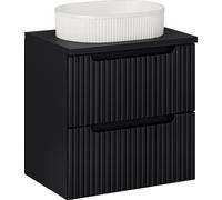Armoire De Salle De Bain 60 Cm Avec Plateau Noir Et Lavabo À Poser Blanc Rainuré