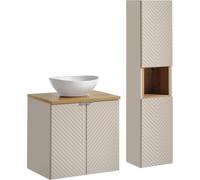 Armoire de salle de bain 60 cm Cachemire avec plateau en chêne et vasque à poser + socle