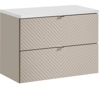 Armoire de salle de bain 80 cm Cachemire Avec Plateau Blanc Et Façade Fraisée