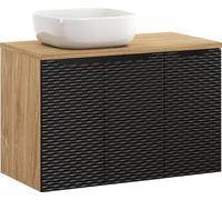 Armoire De Salle De Bain 90 Cm Noir Mat Chêne + Lavabo À Poser
