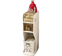 Armoire de salle de bain à 4 niveaux, panier à linge, armoire de rangement fine pour papier toilette avec panier et tiroirs transparents, armoire de sol étroite et haute, roulettes mobiles pour petits