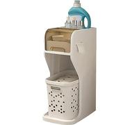 Armoire de salle de bain à 4 niveaux, panier à linge, armoire de rangement fine pour papier toilette avec panier et tiroirs transparents, armoire de sol étroite et haute, roulettes mobiles pour petits
