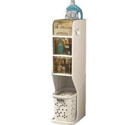 Armoire de salle de bain à 4 niveaux, panier à linge, armoire de rangement fine pour papier toilette avec panier et tiroirs transparents, armoire de sol étroite et haute, roulettes mobiles pour petits