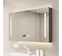 Armoire de salle de bain à DEL à intensité variable avec technologie anti-buée, contrôle tactile et horloge de 100 cm, rangement mural, design moderne pour salles de bains contemporaines élégantes