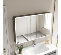 Armoire de salle de bain à éclairage LED, rangement intelligent de médicaments, miroir HD, vanité de maquillage, taille : 100 x 13 x 70 cm, finition grise, élégante et fonctionnelle pour salles de