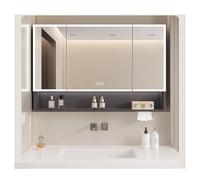 Armoire de salle de bain à LED avec miroir 3 portes, fermeture amortie, montage mural, design peu encombrant, sans poignées, meuble de rangement moderne (100 x 70 cm)