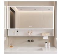 Armoire de salle de bain à LED avec miroir 3 portes, fermeture amortie, rangement mural, sans poignées, design moderne (l 70 x H 70 cm)