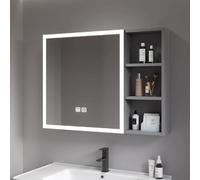Armoire de salle de bain à LED avec miroir de rangement anti-buée et miroir de maquillage intelligent, armoire à pharmacie éclairée, économie d'espace, interrupteur tactile en aluminium, réflexion HD