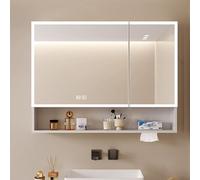 Armoire de salle de bain à LED avec miroir et lumière désembuée, étagère de rangement murale mince blanche avec trou d'absorption de papier, design peu encombrant pour salle de bain moderne