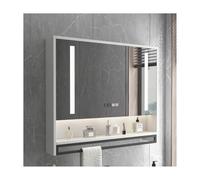 Armoire de salle de bain à LED avec miroir et porte-serviettes - Interrupteur tactile - Design grille ouverte - Blanc - 80 x 75 x 12 cm - Solution de rangement élégante pour votre salle de bain