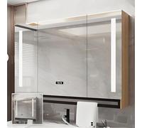 Armoire de salle de bain à LED avec miroir intelligent, miroir de maquillage à intensité variable en continu, affichage de l'heure et de la température, solution de rangement moderne