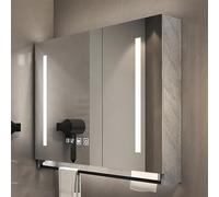 Armoire de salle de bain à LED avec miroir, montage mural, design anti-buée, gris, 70 cm, solution de rangement élégante pour salles de bains modernes
